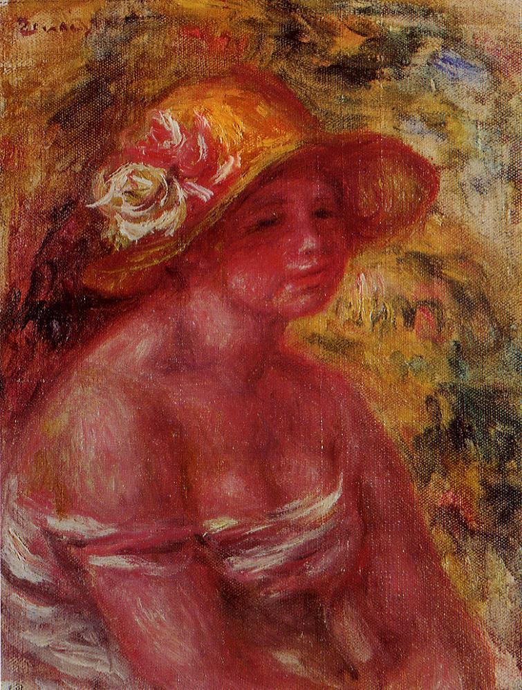 Bust of a young girl wearing a straw hat 1917